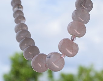 Madagascar Rose Quartz Necklace | Star Effect | Long Chunky Beads | Silver Clasp Jewelry