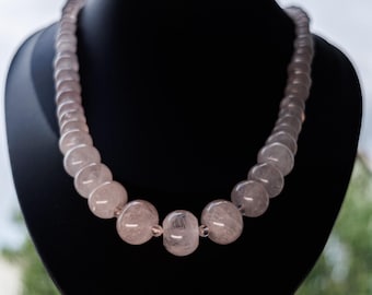 Pink Quartz Necklace — Pastel Beads, Vintage Style Jewelry