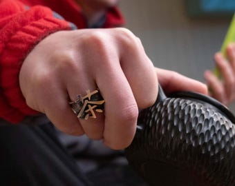 Hieroglyphic Ring – Silver Chinese Symbol Ring, Zen Calligraphy Jewelry, Tea Lover Gift