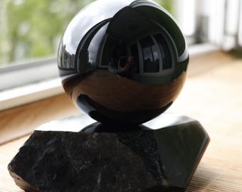 Morion Sphere – Museum Grade Mineral. Collector Witch Ball. One of a Kind Rare Black Quartz Sphere