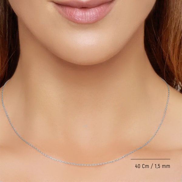 Kritz Chaîne Collier Femme Maille Forçat Fine 2 mm Acier plaqué Argent I Maille Cable Forcat Classique Longueur 45 50 55 Cm Bijoux Cadeau