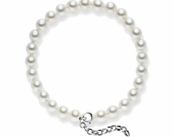 Kritz Damen Armband Perlenarmband mit Perlen Rund weiße 6 mm mit Verstellbare Kette Vergoldet - Perlenkette Goldplattiert Schmuck Armkette