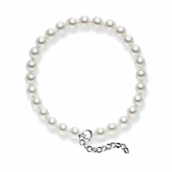 Kritz Bracelet Femme Perles Blanches rondes 6mm imitation Rendu Naturel - Bracelets Fin Perles Fermoir plaqué Argent - Bijoux Bracelet