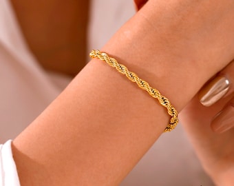 Kritz Women's Bracelet Bangle I Bamboo I Twisted Rope 18K Gold Plated - Thin Hypoallergenic Steel Bracelet - Classic Bracelet Jewelry Gift