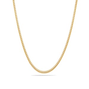 Könnte beinhalten: Eine goldene Halskette mit einem Curb-Kettenglied-Stil.