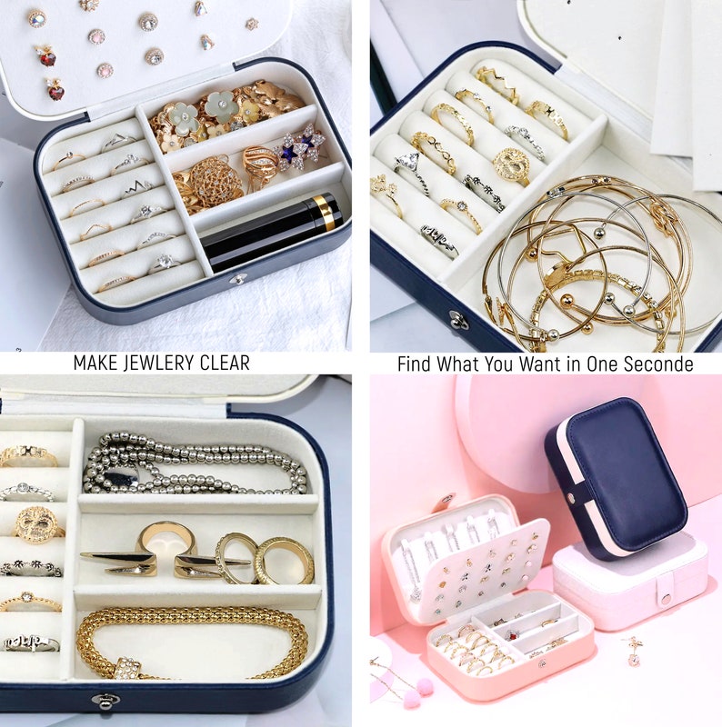 Damen-Schmuckkästchen für Halsketten, Ringe, Ohrringe, praktischer Organizer für Schmuck und Accessoires, ideale Aufbewahrung für unterwegs Bild 5