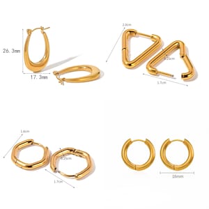 Förgyllda örhängen för kvinnor i runda, ovala och triangulära former - Lätta, tunna, hypoallergena ringörhängen - Presentsmycken