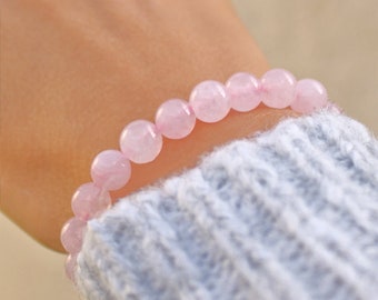 Bracelet Natural Stones Rose Quartz Beads 8mm Handmade Unisex - Lithotherapy