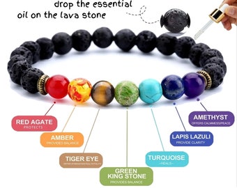 Pulsera 7 Chakras Piedras Naturales Tamaño Ajustable Mujer Hombre I Hecha a mano I Pulsera Piedras Reales 8 mm redondas semipreciosas