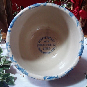 Vintage Scarce Red Wing 6 Inch Paneled Blue and Red Sponge Bowl with Advertising, Burlington, Wis., ca. 1920&#39;s