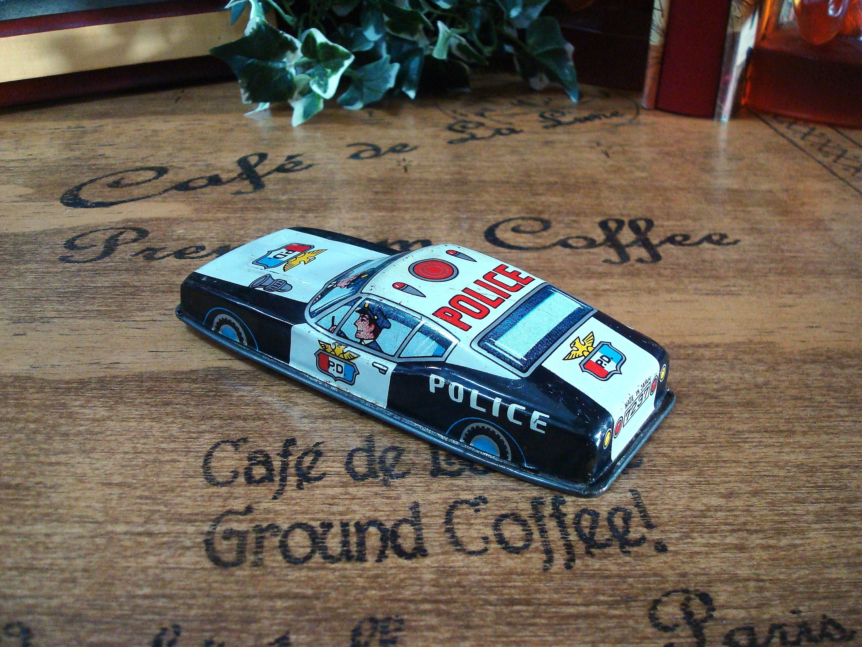Vintage Black & White Litho Tin Toy Friction Police Squad