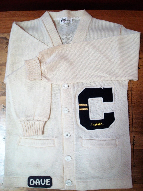 Vintage College Varsity Letterman Wool Cream Colo… - image 1