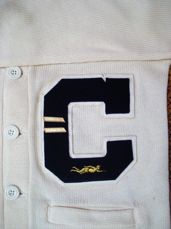 Vintage College Varsity Letterman Wool Cream Colo… - image 2