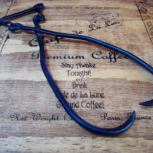 Vintage Primitive Large Black Hand Forged Iron Ice Chain Tongs, ca. 1920&#39;s