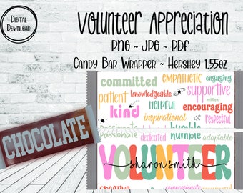 Editable Volunteer Thank You Gift, Chocolate Candy Bar Wrapper, Volunteer Gift, Volunteer Appreciation, Token of Recognition, Charity