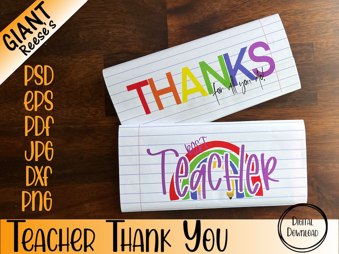 Teacher Thank You Gift, Giant Peanut Butter Candy Bar Wrapper, Teacher ...