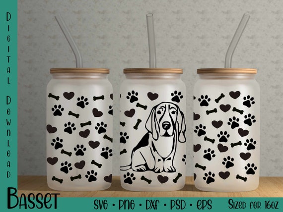 Basset Hound Libbey Glass Template, Libby Glass Can, 16oz Glass Tumbler Wrap, Bassett Hound Gifts, Gift for Basset Hound Lover, Christmas