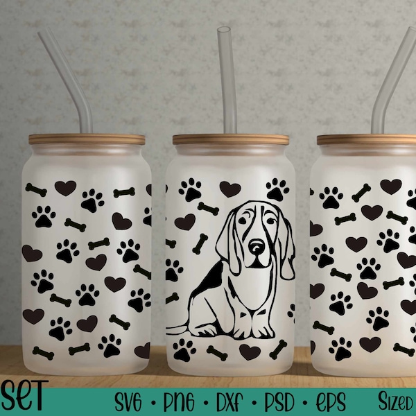 Basset Hound Libbey Glass Template, Libby Glass Can, 16oz Glass Tumbler Wrap, Bassett Hound Gifts, Gift for Basset Hound Lover, Christmas