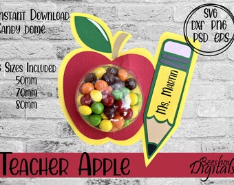 Apple Candy Dome SVG, Teacher Candy Dome PNG, Teacher Appreciation Gift, Thank You gift for Teacher, Paper Ornament Digital, 100 Days of