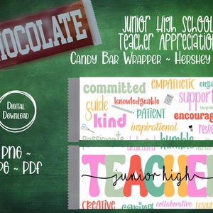Junior High School Teacher Thank You Gift, Chocolate Candy Bar Wrapper, Teacher Appreciation Gift, Back to School Teacher Gift, End of Year