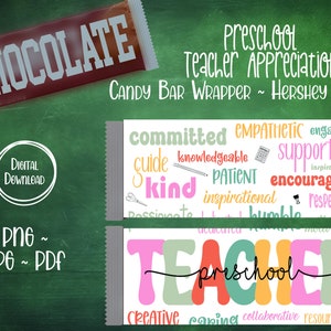 Pre-School Teacher Thank You Gift, Chocolate Candy Bar Wrapper, Teacher Appreciation Gift, Back to School Teacher Gift, End of Year Gift