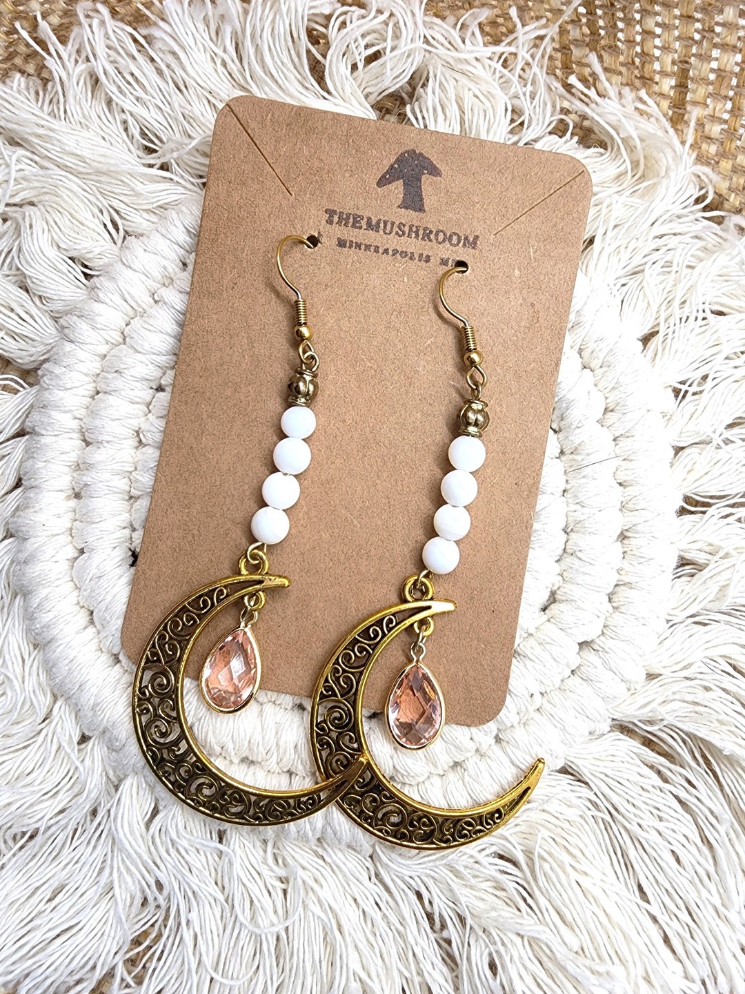 Multi Amber Crescent Moon Earrings
