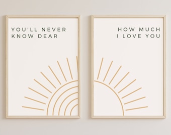 NURSERY PRINTS ,Set of 2 Boho Prints, Boho Nursery, you&#39;ll never know dear, Gallery Wall Prints, you are my sunshine, Boho Wall Art, nature