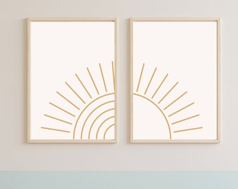 NURSERY PRINTS ,Set of 2 Boho Prints, Boho Nursery, sun minimal, Gallery Wall Prints, you are my sunshine, Boho Wall Art, nature
