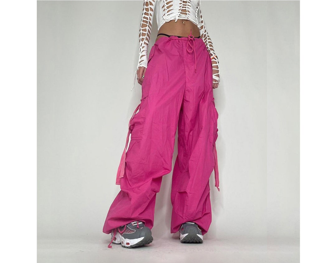 Hot Pink Cargo Pants Baggy Pants Straight Leg Pants Pink Etsy