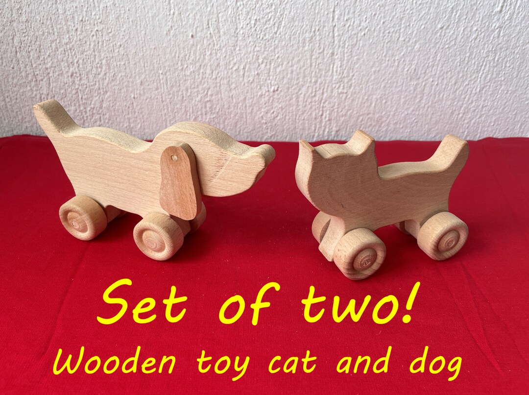 Wooden Toy Dog and Cat, Toy Animal Set, Push Toys, Eco Friendly