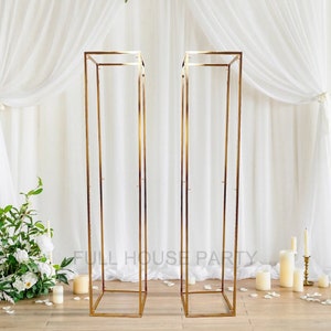2 uds.-soporte de flores dorado con pantalla cuadrada de 6,5 pies, juegos de arcos de boda dorados, accesorios para fiestas, decoración de pared, base