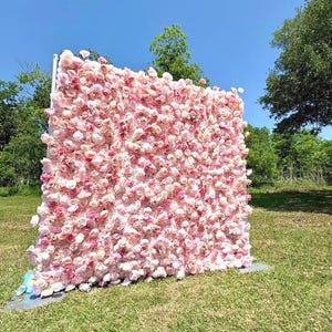 Pink Rose Flower Wall Backdrop: 8x8 ft Fabric Wedding Photo Booth