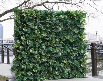 US Seller---Lush Green Leaves  5D Flower Wall (8x8 ft) -   Roll-Up Curtain Style Fabric Flower Wall for Wedding Party Photo Backdrop.
