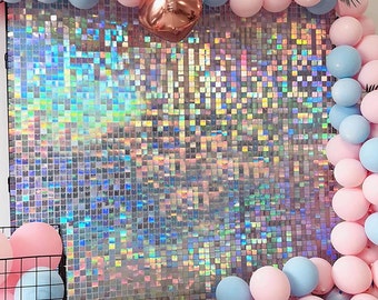 Rainbow Silver Shimmer Wall Backdrop Sequins Backdrop Decoration Panels, Photo Backdrops for Birthday, Anniversary Wedding Decoration