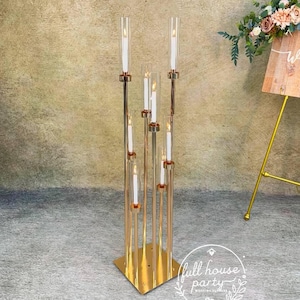 50&#39;&#39;-Gold 8 Arm Metal  Candle Holder, Tall Stand Glass Candles, Candle Holders, Wedding, Shower Party, Event Table Centerpiece