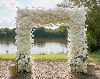50% Off | Ships from Houston/H8.53 xW8Ft Rollable Artificial White Rose Arch Wedding Decoration, Flower Arch Wedding,Backdrop Flower Archway