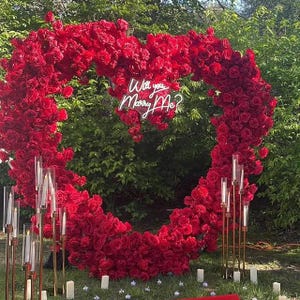 Ships from USA | 7.2×7.2 ft 5D Luxury Red Heart-Shaped Floral Arch, Romantic Wedding Backdrop & Proposal Event Decoration