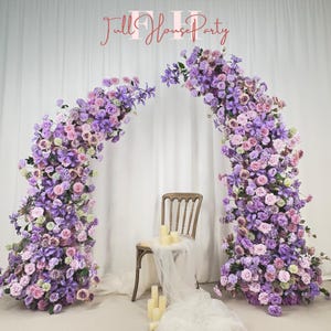 US seller----Romantic Purple Rose Wedding Archway – Floral Row Arrangement for Marriage, Wedding Pillars, and Event Backdrop Decoration