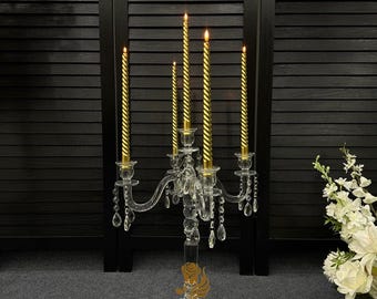 20''-Clear Crystal Candle Holder - Transparent Tall Candle Stand with Glass Hurricane Tube, Perfect for Wedding Table Centerpiece Decoration