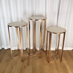 Set of 3 PCs Plinths- Gold Round Metal Plinths Wedding Backdrop Stand Columns Cylinders Baby shower Party metal dessert table pillar