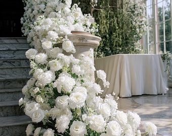 Ships from USA/White Flower Garland for Wedding Arch, Artificial Floral Table Runner, Wedding Centerpiece & Aisle Flower Row
