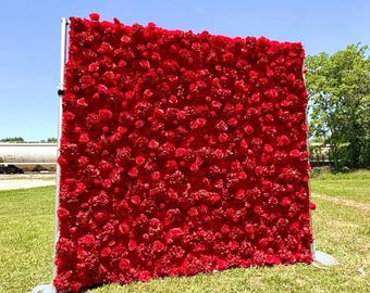 US seller--5D Rose Flower Wall 8*8ft - Flower Wall Rolling Up Curtain Wall, Fabric Flower Wall, Wedding Party Photo Backdrop