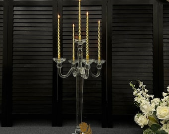 30‘’-Clear Crystal Candle Holder - Transparent Tall Candle Stand with Glass Hurricane Tube, Perfect for Wedding Table Centerpiece Decoration