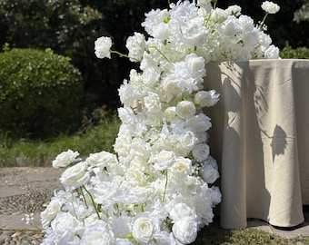 Ships from USA /White Flower Garland for Wedding Arch, Table Flower Runner, Wedding Centerpiece Table Runner, Flower Row for Wedding Aisle