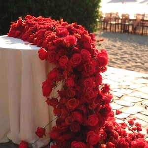 Ships from Houston/Red Rose Wedding Arch Flowers, Artificial Rose Garland, Floral Table Runner Centerpiece, Flower Row Arrangement