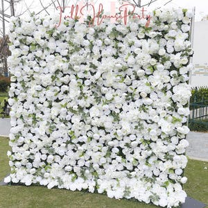 US Seller---5D White Rose Flower Wall 8*8ft - Flower Wall Roller Curtain Wall, Fabric Flower Wall, Wedding Party Photo Backdrop