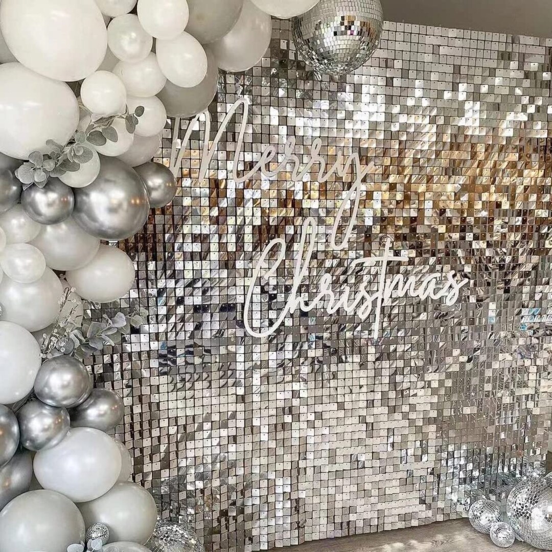 Silver Shimmer Wall Backdrop Sequins Backdrop Decoration Panels, Photo