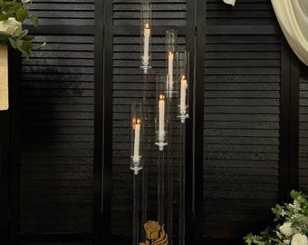 30% OFF | Ships from Houston | 47" Clear Acrylic Tall Candle Holder | Glass Hurricane Tube | Wedding Table Centerpiece