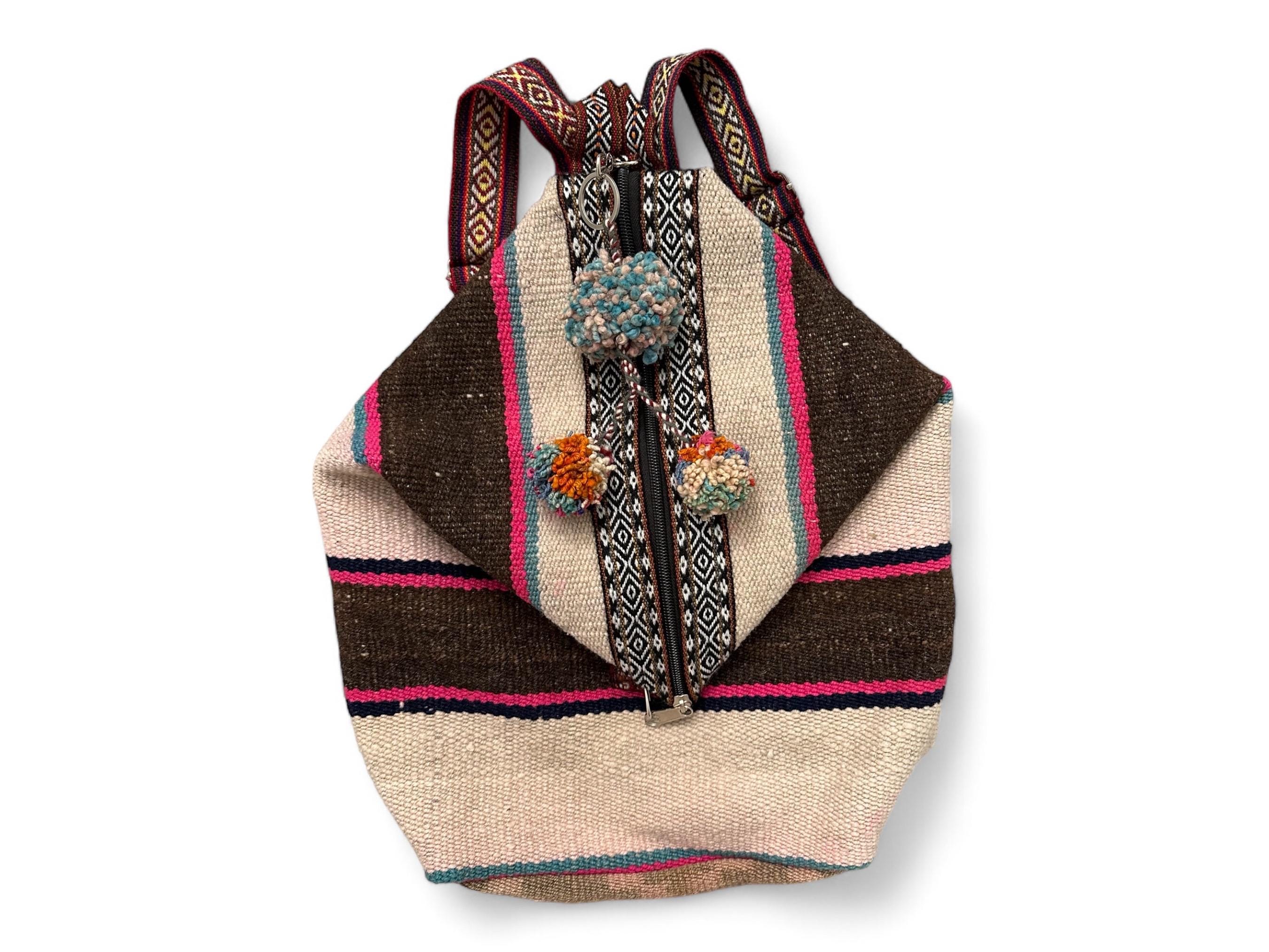 Handmade backpack from Peru, Latin style w/lining Peruvian Wool Backpack w/ Llama Pocket | txbp009-Black  main image 4
