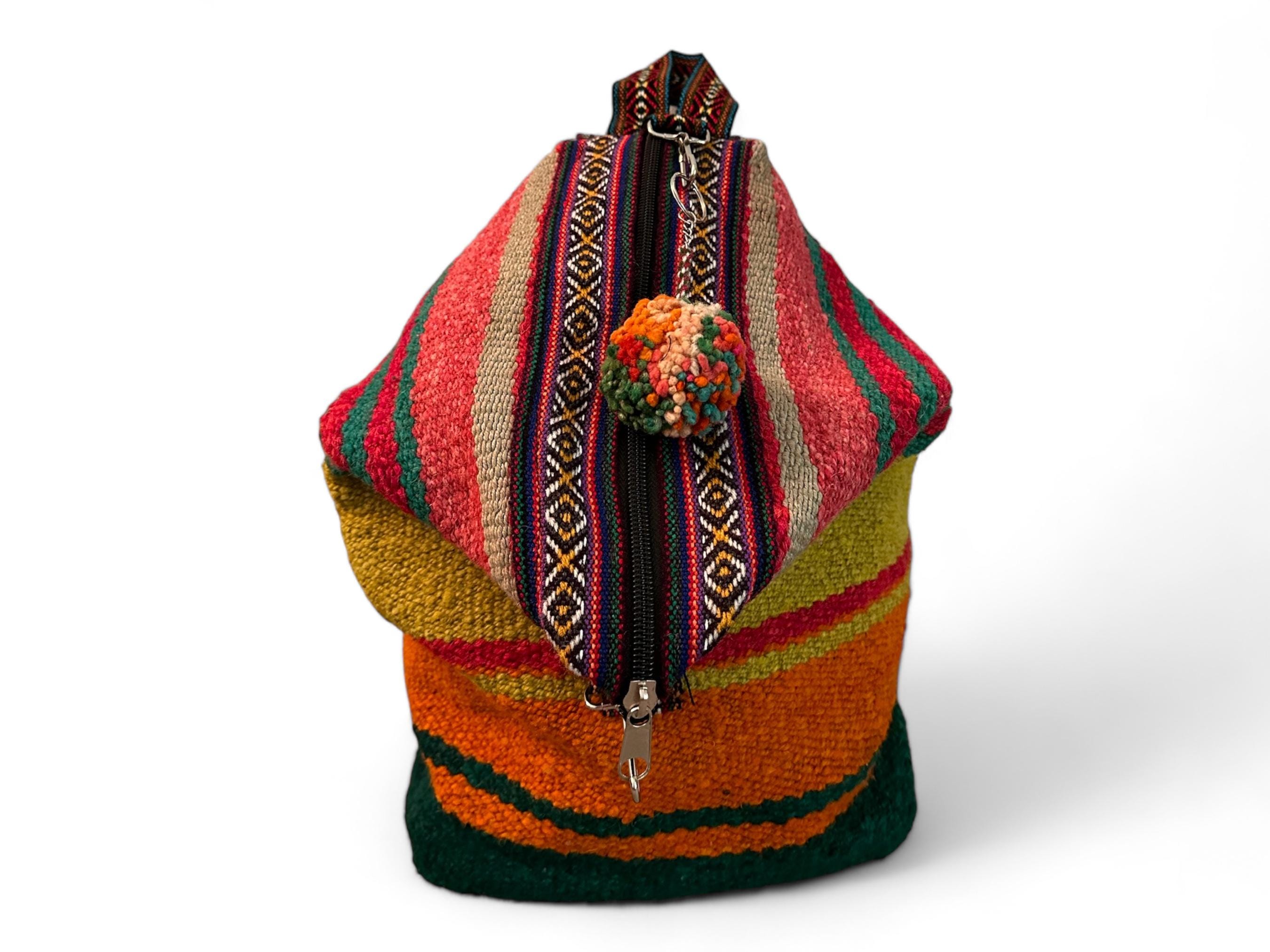 Handmade Backpack Carved in Peru Peruvian Actecas Peruvian Hand-tooled Leather and Textile Backpack Purse - Etsy main image 2